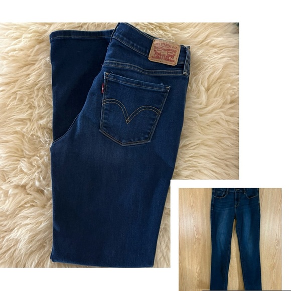 Levi's 505 Straight High Rise Dark Blue Jeans - Picture 1 of 5